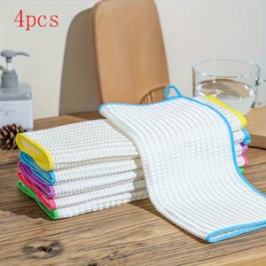 TEMU 4개 세트 헤비듀티 대나무 섬유 주방 타월 - 초흡수 논스틱 식기 닦이, 화이트 & 대나무 테두리, 손세척 전용, 기름 방지 모던 식기 수건 (대량 도매 패키지)