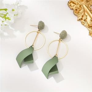 TEMU 한국 동대문 스타일 그린 기하학적 롱 드롭 주얼리, 태슬 귀걸이 한 쌍