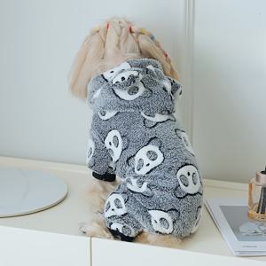 TEMU 코지 코랄 플리스 판다 테마 후드 점프수트, 소형~중형견용 - 가을 & 겨울 따뜻함, 실내/외부 놀이에 완벽