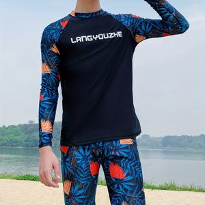 TEMU 패션 프린트 남성용 분리형 긴팔 경기용 수영복 5분 3분 바지 수영 서핑복|레쉬가드|래시가드