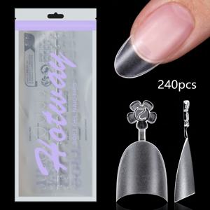 TEMU 120/240개 봉투형 아몬드 아크릴 짧은 네일 팁, 12가지 사이즈, 반커버드 프로스트 인조 네일 팁, 네일 아트 및 홈 네일 제품 압착에 적합|네일팁