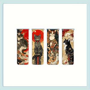 TEMU 4-팩 일본풍 고양이 일러스트 자석 북마크, 판지 독서 페이지 마커, 책 애호가, 학생 및 교사를 위한 창의적인 선물