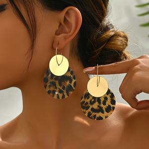 TEMU 세련된 창의적인 기하학적 메탈 & 프린트 아크릴 귀걸이 한 쌍 | & 빈티지 스타일, 철제 귀바늘, 모든 계절 및 데일리룩에 적합