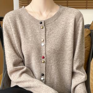 TEMU 새로운 가을/겨울 따뜻한 컬러풀 버튼 가디건, 라운드넥 트렌디 여성용 단색 아우터