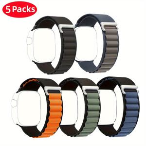 TEMU 애플 워치 울트라 2/밴드, 애플 워치 울트라 1/시리즈 10/9/8/7/6/SE/5/4/3/2/1, 애플 워치 나일론 스트랩 C-후크 클로저 호환, 길이 조절 가능한 스포츠 루프 교체 밴드 iWatch 호환 (49mm/46mm/45mm/44mm/42mm/41mm/40mm) - 남성 및 여성 호환, 스마트워치를 위한 완벽한 선물 5개입