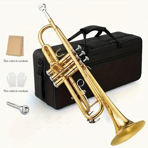 TEMU 프로페셔널 Bb 트럼펫, 골든 퍼포머 브라스 트럼펫 (케이스, 장갑, 7C 마우스피스 포함), 쉘 키 트럼펫