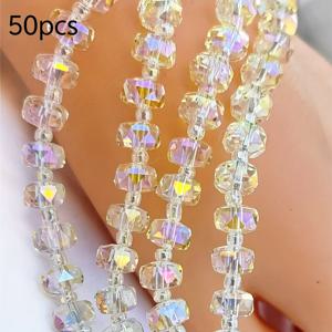 TEMU 50개 8mm 면처리된 라운드 유리 비즈, DIY 주얼리 만들기용 플랫 스페이서 비즈 구멍 포함 목걸이 팔찌 귀걸이 액세서리 재료