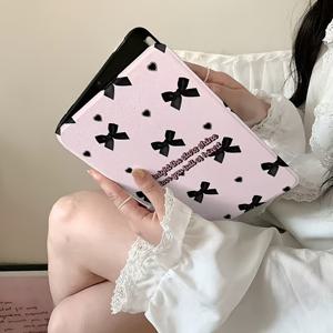 TEMU 귀여운 핑크 리본 & 블랙 리본 디자인 케이스, 자석 잠금 기능, 자동 수면/각성 기능, 내장 스탠드 & 펜 슬롯 포함 - 아이패드 9/10.2/Air 5/12.9/Pro 11 (2020-2021)용 내구성 보호 커버 - 투명 충격 방지 케이스, 정밀 컷아웃, 아이패드 프로 11 호환, 스마트 슬립 웨이크, 튼튼한 구조, 태블릿 액세서리, 홈워크용