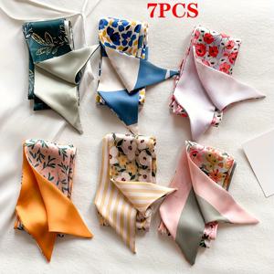 TEMU 7pcs 트렌디한 프린팅 롱 스트립 패션 넥라인 장식 스카프, 다목적 수제 DIY 나비 끝 헤어밴드 & 가방 스트랩