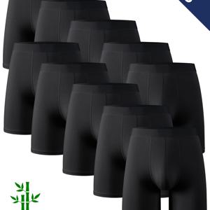 TEMU 10개입 블랙 대나무 섬유 남성용 롱 드로즈, 미드라이즈, 학생 및 십 대에게 적합, 모든 계절에 스포츠 및 캐주얼 웨어에 완벽, 흡습성 및 통기성, 스타일리시하고 클래식함