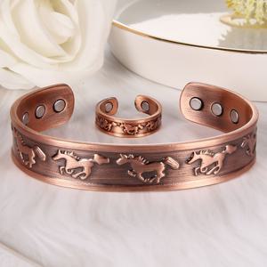 TEMU 남녀 공용 반지 및 팔찌 포함 구리 주얼리 세트, 자성 특징 및 조절 가능한 디자인, 선물용으로 완벽