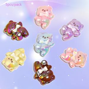 TEMU 행복한 리본 곰 아크릴 구슬 5개 세트, 멀티컬러 혼합팩, DIY 휴대폰 고리, 키링, 펜 장식용