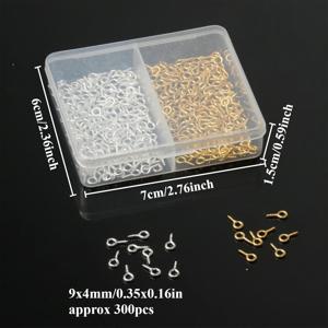 TEMU 300개 9x4mm 골드 & 실버 아이핀 후크 아이렛 펜던트 및 목걸이 고정 커넥터 DIY 주얼리 만들기 키트