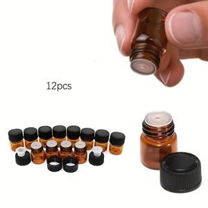 TEMU 12/50/100개 2ml 호박색 유리 병 에센셜 오일 병, 구멍 축소기 및 뚜껑 포함