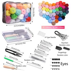 TEMU 45색 혼합 니들 펠트 키트 (공구 및 보관 가방 포함) - 펠트 바늘, 조형 폼 및 다양한 부착품이 포함된 공예 초보자 세트