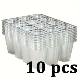 TEMU 투명 모종 트레이 10개 세트 (12개 포켓 및 배수 구멍 포함), 실내 및 실외 재배에 적합 - 채소, 꽃, 허브 재배에 완벽 - 재사용 가능한 플라스틱 재질