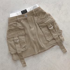 TEMU 패션 솔리드 컬러 포켓 캐주얼 하이웨이스트 스플라이스 웨이스트 슬림 미니 스커트