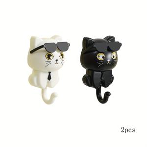 TEMU 2개입 창의적인 안경 걸이 현관 및 욕실용, 귀여운 만화 벽걸이 걸이 가정용, 사랑스러운 애완동물 스타일 고양이 걸이, 다용도 걸이