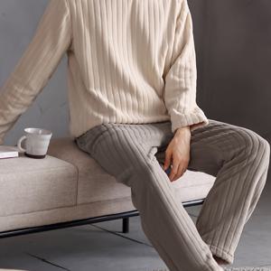 TEMU Mundoson 브랜드 + 외비 비교: 남성용 가을/겨울 플란넬 파자마, 긴소매 및 바깥복 착용 가능한 바지, 포켓, 느낌, 두꺼운 기모 안감으로 따뜻함, 투피스 세트|파자마