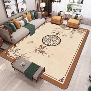 TEMU 1개 두꺼운 1.1cm 거실 바닥 매트, 고대 스타일 대나무 패턴 인쇄된 바닥 매트, 두꺼워 미끄럼 방지 및 내마모성으로 주방, 거실, 현관, 발코니 및 홈 장식에 적합