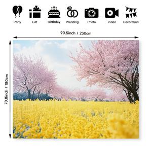 TEMU 1개 봄 여행 봄 노란 꽃 공원과 벚꽃 나무 프린팅 배경 배너, 실내 포토 스튜디오 축제 출입구 드레이프, 결혼식, 기념일, 생일 파티에 적합 - 홈, 가든, 이벤트용 사계절 장식