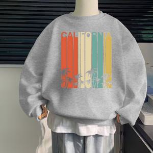 TEMU 컬러풀한 캘리포니아 서핑보드 프린트가 있는 어린이용 캐주얼 크루넥 스웨트셔츠, 폴리에스테르 100%, 약간의 스트레치, 정규 핏, 봄/가을 착용