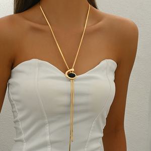 TEMU 패셔너블하고 간편한 나선형 달팽이 모양 긴 뱀 체인 Y자형 목걸이 | 아연 합금, 모든 계절에 활용 가능, 브랜드: LORYLIN