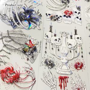 TEMU 고품질 플래너 와시 테이프, 다크 스컬 플라워 디자인, 저널링에 적합 - 6Cm X 100Cm