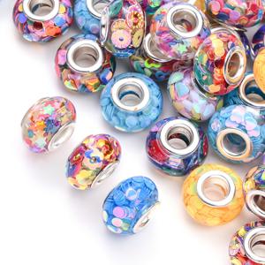 TEMU 20개 생동감 넘치는 시퀸 채워진 아크릴 비즈, 9x14mm 큰 구멍 - DIY 팔찌, 목걸이, 열쇠고리 및 홈 데코 공예에 이상적, 목걸이 구성품|장식용 아크릴 비즈|반사 비즈, 주얼리 만들기용 비즈