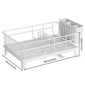 TEMU 1개 공간 절약형 금속 식기 건조대, 식기 홀더 및 배수판 포함, 카운터탑 주방 정리대, 도마 및 칼저장용 페인트 마감 브래킷 선반 - 검정/흰색, 스탠딩 선반|식기건조대