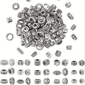 TEMU 100개 골동품 은색 스페이서 비즈 혼합 스타일 티베트 대형 구멍 비즈 컬럼 튜브 비즈 합금 금속 비즈 유럽식 비즈 팔찌 목걸이 DIY 주얼리 만들기용 구멍