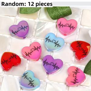 TEMU 12개의 아크릴 심장 박동 프린트 러브 비즈 - 비즈 펜, 휴대폰 걸이 및 열쇠고리 액세서리용 창의적인 DIY 수제 세트, 데이 프로젝트에 완벽함