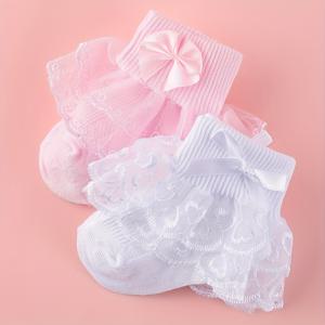 TEMU 아기와 어린이를 위한 2 쌍의 단색 레이스 양말, 리본 사랑 양말