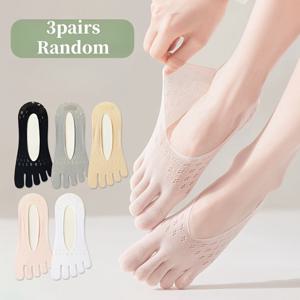 TEMU 여성용 3켤레 양말, 봄·여름용 스타일 얇은 통기성 보트 양말, 분할 발가락 디자인, 미끄럼 방지 실리콘 보호대, 갈라진 발바닥에 적합, 플랫슈즈 또는 하이힐 매치 완벽