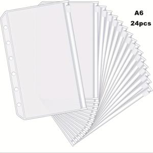 TEMU 12/24개 A5/A6/A7 루스리프 바인더 포켓 (6홀), 예산 관리용 현금 봉투, 6링 예산 바인더용 투명 지퍼 폴더, 돈 봉투용 PVC 연필 정리함