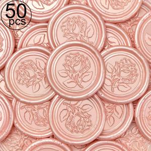 TEMU 빈티지 로즈 스타일 왁스 실 스티커, 50개입 - 자체 접착 데이 수제 봉투 스티커, 웨딩 초대장, 봉투, 선물 포장, 크리스마스용