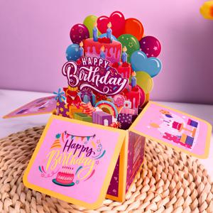 TEMU 1개 생일 축하 팝업 카드, 빈 메모지와 봉투가 포함된 생일 파티 초대장, 할로윈 & 크리스마스 이벤트 및 파티 용품