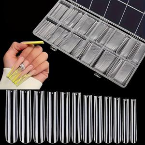 TEMU 3XL 풀 커버리지 네일 팁 전문가용, 240개 롱 테이퍼드 사각형, 12가지 사이즈 직접 누름 젤 네일 팁, 네일 살롱에 적합