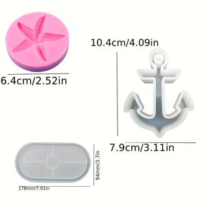TEMU 레진 주조 몰드 3개 세트 해양 장식 판 선박 앵커 트레이 선물 세트 홈 데스크탑 분위기 장식 레진 석고 공예품 실리콘 몰드