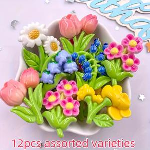 TEMU 32개/12개 플랫백 레진 꽃 장식 비즈 - DIY 주얼리 만들기 및 창의적인 프로젝트에 완벽 - 다양한 휴일 장식, 비즈 세트