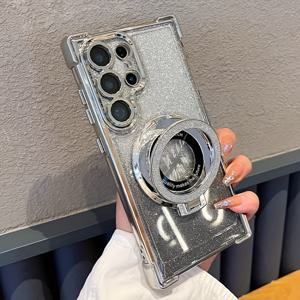 TEMU 삼성 갤럭시 S21, S22, S23, S24, S25 울트라, S21 FE, S23 FE, S25 플러스용 글리터 케이스 (자석 홀드, 충격 방지 투명 디자인)