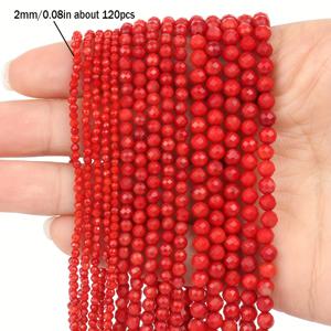 TEMU 2mm AA 천연석으로 제작된 루즈 스페이서 비즈, 작은 다면체 빨간색 산호가 특징이며 팔찌, 목걸이, 귀걸이와 같은 아름다운 주얼리 제작에 적합하며 여성에게 이상적인 선물입니다.