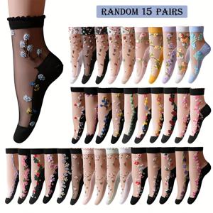 TEMU 랜덤 15켤레 봄/여름용 얇고 통기성 좋은 메쉬 미끄럼방지 여성 패션 발목 양말