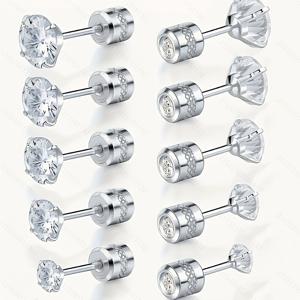 TEMU 5쌍 귀걸이 세트, 저자극성 큐빅 지르코니아 스테인리스 스틸 재질, 2~6mm 사이즈, 하루 종일 착용 가능, 친구 선물용으로 적합