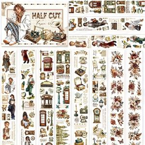 TEMU 4개 세트 매트 빈티지 PET 와시 테이프, 스티커 스크랩북 저널 콜라주 재료용 사전 절단 그람포노 마스킹 테이프