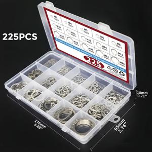 TEMU 225개 C자형 클램프 외부 고정 링 키트 (304 스테인리스 스틸 클립 15가지 사이즈 포함, 샤프트 분류 키트 M3-M25 포장 세트)