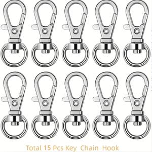 TEMU 키 링이 있는 30개 키 체인 후크, 로프 장식용 DIY 키체인 만들기 위한 클립 후크와 링, 생일/휴일 파티에 적합한 실버색(금속 랍스터 클로 링 15개 + 개별 키 링 15개)