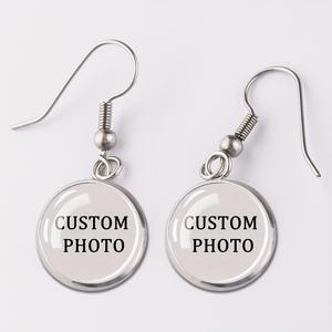 TEMU 맞춤형 사진 합성 보석 유리 귀걸이 - 결혼 사진, 가족 사진, 애완동물 사진 등으로 개인화 - 휴일 선물 및 일상 패션에 이상적