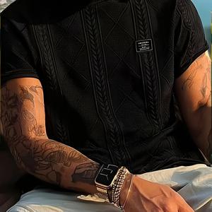 TEMU 플러스 사이즈 남성용 아일리 패턴 프린트 반팔 셔츠, 캐주얼 라운드넥 탑, 야외 활동에 적합, 약간의 신축성 있는 원단으로 제작, 가족을 위한 선물.