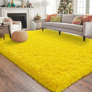TEMU 생생한 노란색 거실에 어울리는 초극세사 카펫, 침실용 대형 롱필 카펫, 기숙사 장식에 이상적인 모던 플러시 카펫, 업그레이드된 미끄럼 방지 기능